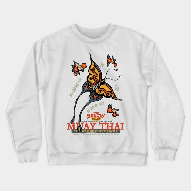 Muay Thai Sak Yant Butterfly Tattoo Crewneck Sweatshirt by KewaleeTee